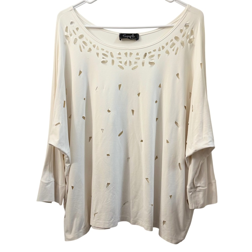 Sympli Womens Cream Cutout Long‎ Sleeve Oversized Top Made in Canada Size 12